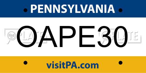 OAPE30 Pennsylvania License Plate
