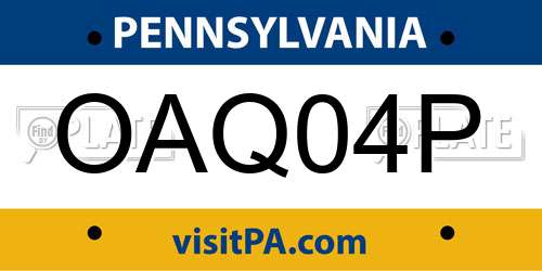 OAQ04P Pennsylvania License Plate