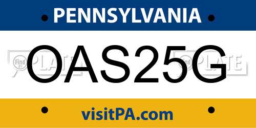 OAS25G Pennsylvania License Plate