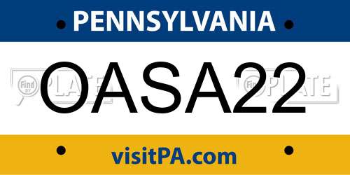OASA22 Pennsylvania License Plate