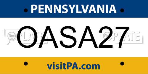 OASA27 Pennsylvania License Plate