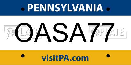 OASA77 Pennsylvania License Plate