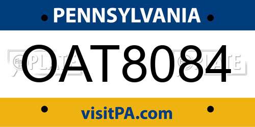 OAT8084 Pennsylvania License Plate