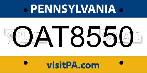 OAT8550 Pennsylvania License Plate