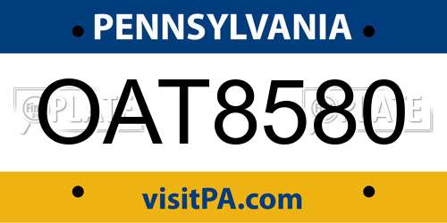 OAT8580 Pennsylvania License Plate