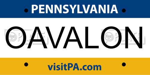 OAVALON Pennsylvania License Plate