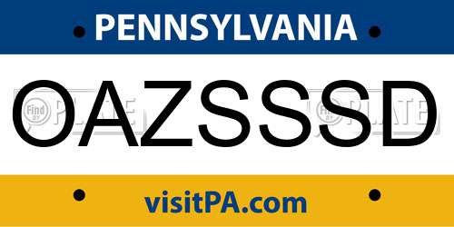 OAZSSSD Pennsylvania License Plate