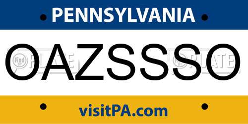 OAZSSSO Pennsylvania License Plate