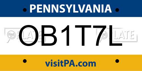 OB1T7L Pennsylvania License Plate