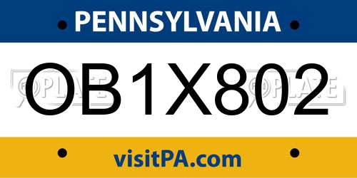 OB1X802 Pennsylvania License Plate