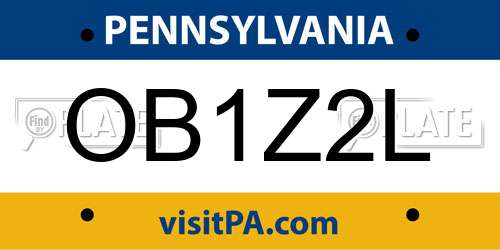 OB1Z2L Pennsylvania License Plate