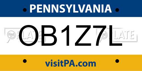 OB1Z7L Pennsylvania License Plate