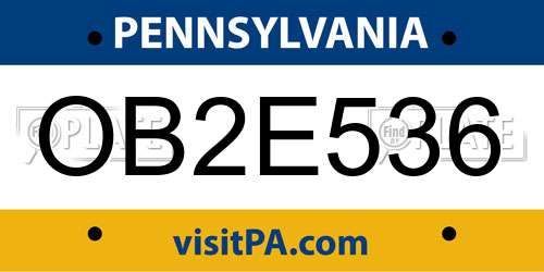 OB2E536 Pennsylvania License Plate