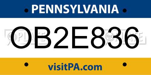 OB2E836 Pennsylvania License Plate