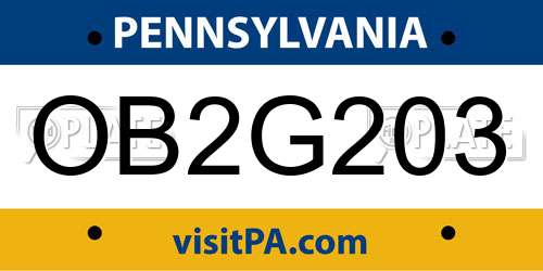 OB2G203 Pennsylvania License Plate