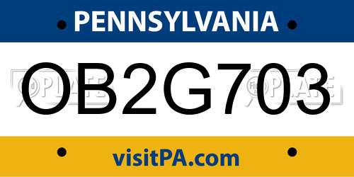 OB2G703 Pennsylvania License Plate