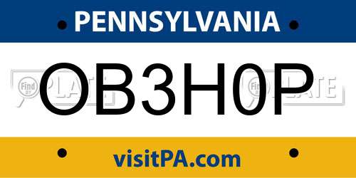 OB3H0P Pennsylvania License Plate