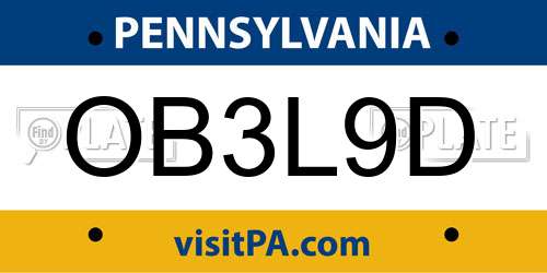 OB3L9D Pennsylvania License Plate