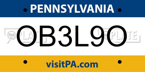 OB3L9O Pennsylvania License Plate