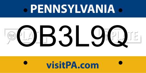 OB3L9Q Pennsylvania License Plate