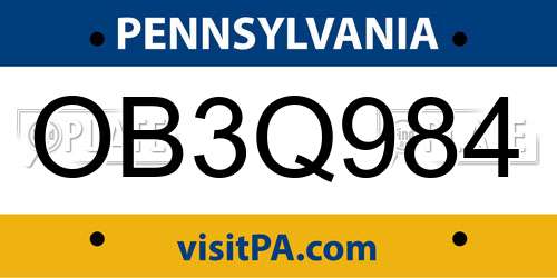 OB3Q984 Pennsylvania License Plate