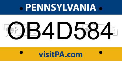 OB4D584 Pennsylvania License Plate