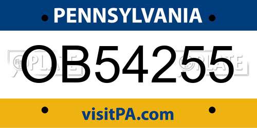 OB54255 Pennsylvania License Plate