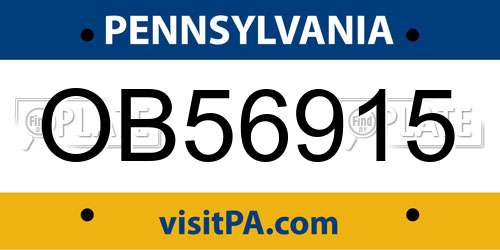 OB56915 Pennsylvania License Plate