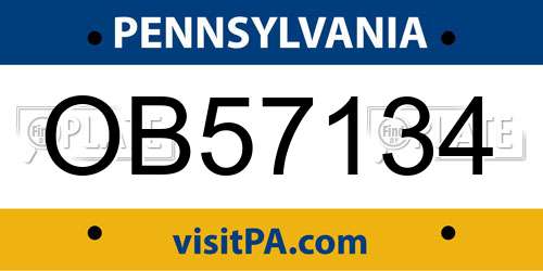 OB57134 Pennsylvania License Plate