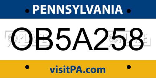 OB5A258 Pennsylvania License Plate