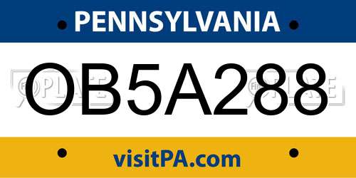 OB5A288 Pennsylvania License Plate