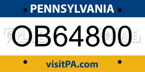 OB64800 Pennsylvania License Plate