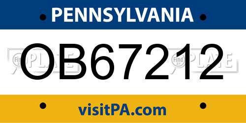 OB67212 Pennsylvania License Plate
