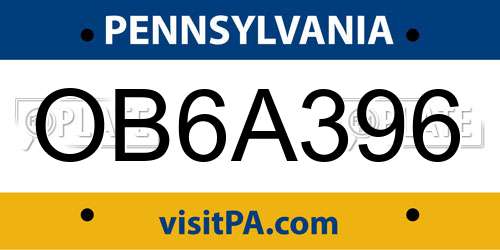 OB6A396 Pennsylvania License Plate