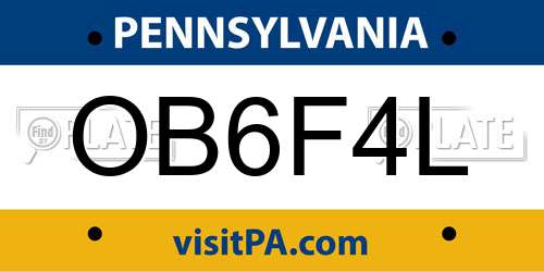 OB6F4L Pennsylvania License Plate