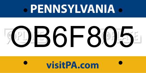 OB6F805 Pennsylvania License Plate