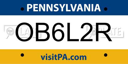 OB6L2R Pennsylvania License Plate