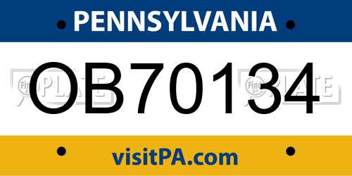 OB70134 Pennsylvania License Plate