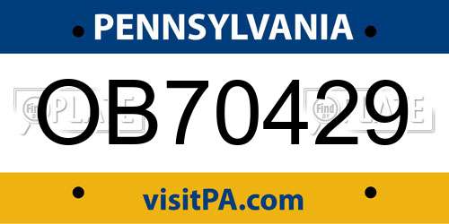 OB70429 Pennsylvania License Plate