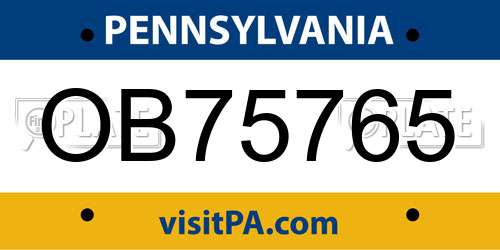 OB75765 Pennsylvania License Plate