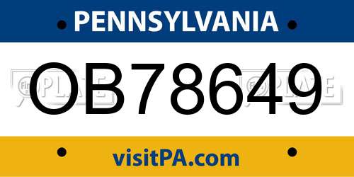 OB78649 Pennsylvania License Plate