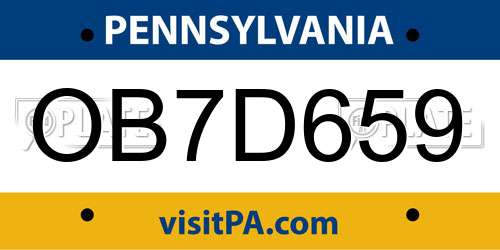 OB7D659 Pennsylvania License Plate