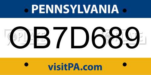 OB7D689 Pennsylvania License Plate