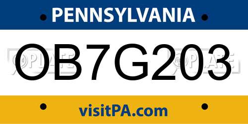 OB7G203 Pennsylvania License Plate