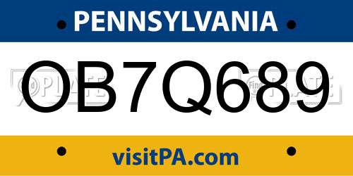 OB7Q689 Pennsylvania License Plate