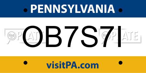 OB7S7I Pennsylvania License Plate