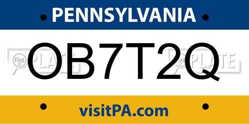 OB7T2Q Pennsylvania License Plate