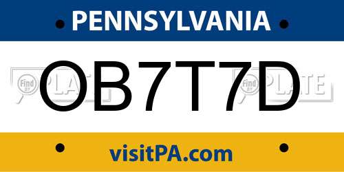 OB7T7D Pennsylvania License Plate
