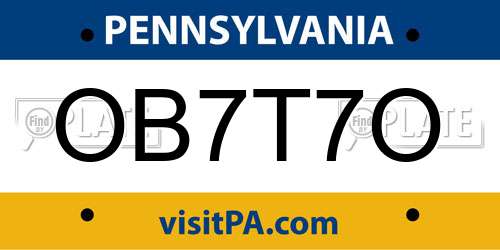 OB7T7O Pennsylvania License Plate