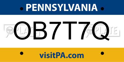 OB7T7Q Pennsylvania License Plate
